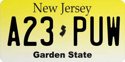 NJ license plate A23PUW