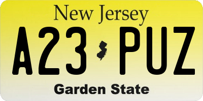 NJ license plate A23PUZ