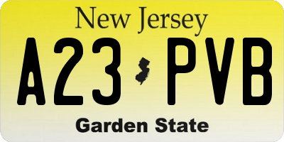 NJ license plate A23PVB