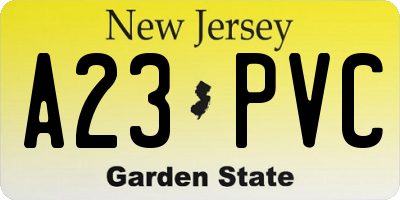 NJ license plate A23PVC