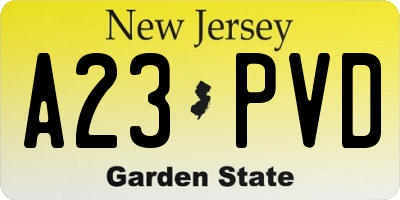 NJ license plate A23PVD