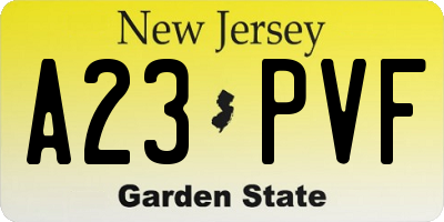 NJ license plate A23PVF