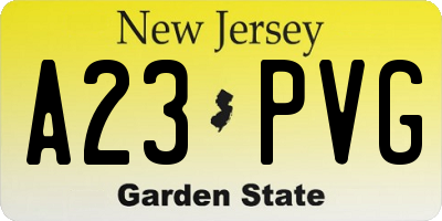 NJ license plate A23PVG