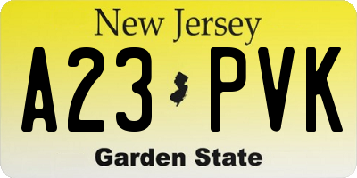 NJ license plate A23PVK