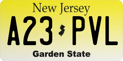 NJ license plate A23PVL