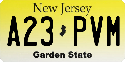 NJ license plate A23PVM