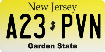 NJ license plate A23PVN