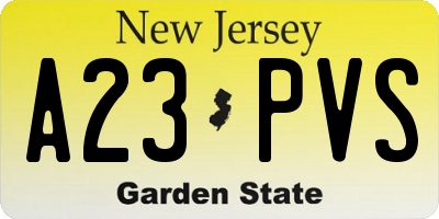 NJ license plate A23PVS