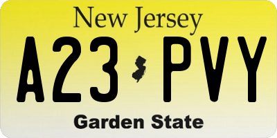 NJ license plate A23PVY