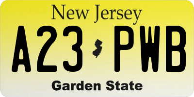 NJ license plate A23PWB
