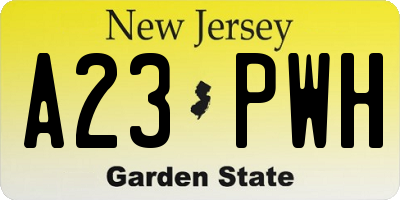 NJ license plate A23PWH