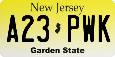 NJ license plate A23PWK