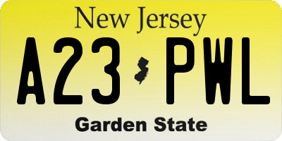 NJ license plate A23PWL