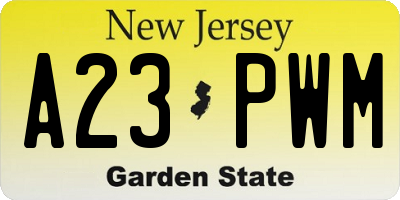 NJ license plate A23PWM