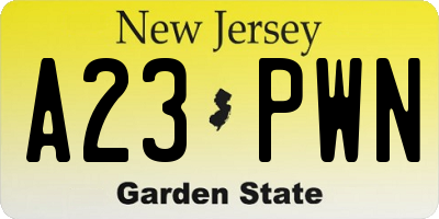 NJ license plate A23PWN