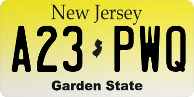 NJ license plate A23PWQ