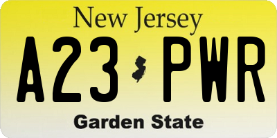 NJ license plate A23PWR