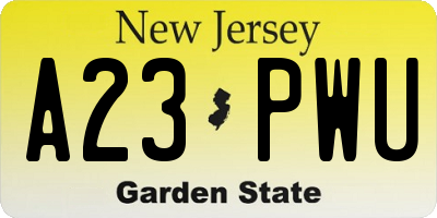 NJ license plate A23PWU