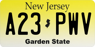 NJ license plate A23PWV