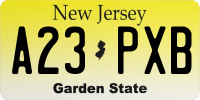 NJ license plate A23PXB