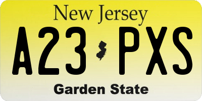 NJ license plate A23PXS