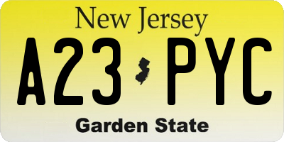 NJ license plate A23PYC