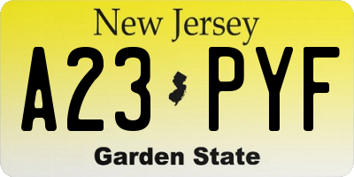 NJ license plate A23PYF