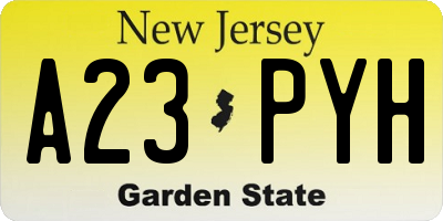 NJ license plate A23PYH