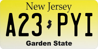NJ license plate A23PYI