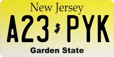 NJ license plate A23PYK