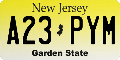 NJ license plate A23PYM