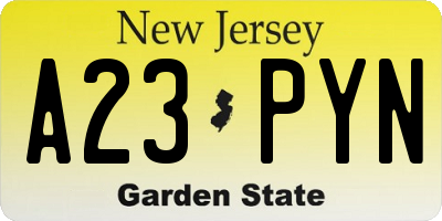 NJ license plate A23PYN