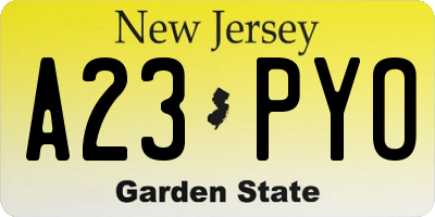 NJ license plate A23PYO