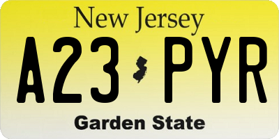 NJ license plate A23PYR