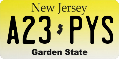 NJ license plate A23PYS