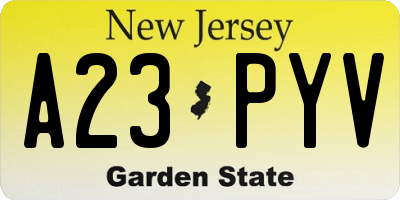 NJ license plate A23PYV