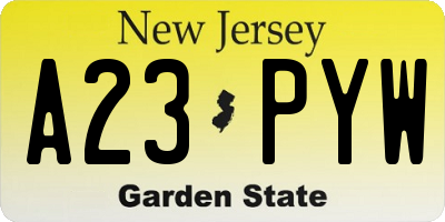 NJ license plate A23PYW