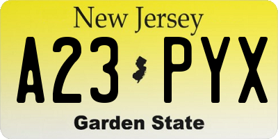NJ license plate A23PYX