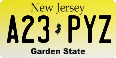 NJ license plate A23PYZ