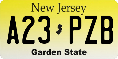 NJ license plate A23PZB