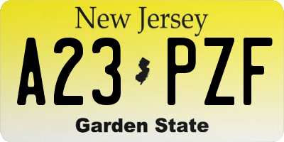 NJ license plate A23PZF