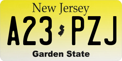 NJ license plate A23PZJ