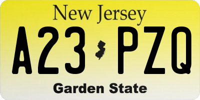 NJ license plate A23PZQ