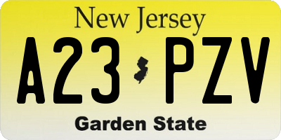 NJ license plate A23PZV