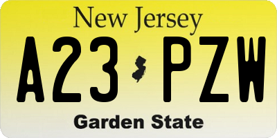 NJ license plate A23PZW