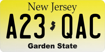 NJ license plate A23QAC