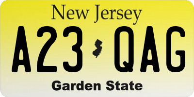 NJ license plate A23QAG