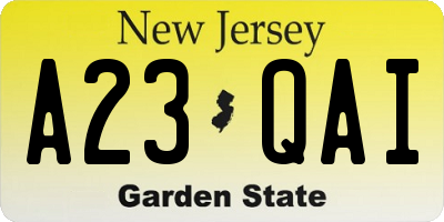 NJ license plate A23QAI