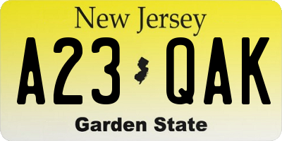 NJ license plate A23QAK
