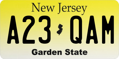 NJ license plate A23QAM